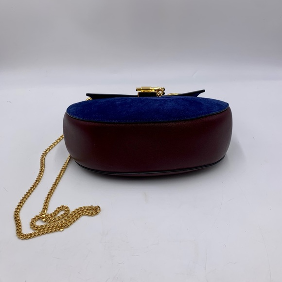Auth Chloe Drew Mini Two Tone Leather Suede Navy Bordeaux Shoulder Bag - Picture 4 of 15